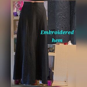 Lauren Ralph Lauren Maxi Skirt 8 Embroidered Eyelet Bottom Black Goth EUC